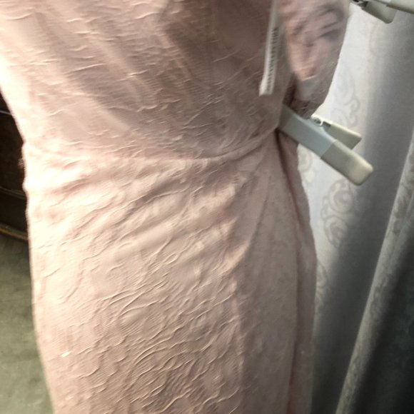 New Blush Baby Pink Rose Gold Lace Dress, Elegant Bridesmaid Formal Strapless - Picture 8 of 15